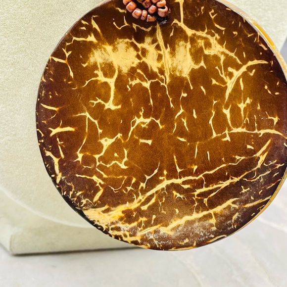 Multicolor Multi Strand Wood Beaded Necklace with Mosaic Mother of Pearl Pendant - Picture 4 of 7